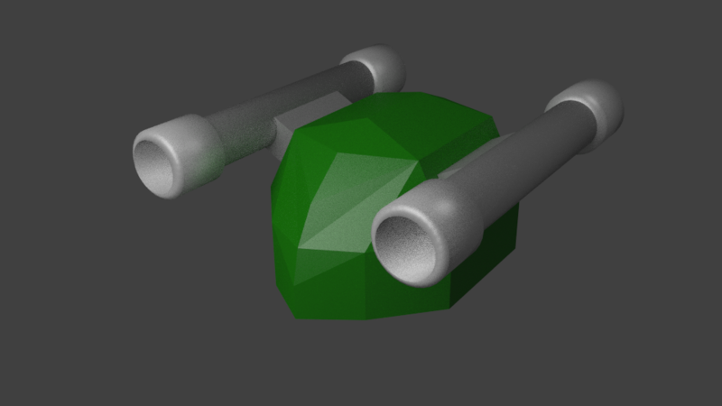 Mid-poly barrel, low-poly body. Used glossy material to make the shiny metallic surface. Cycles Render.
