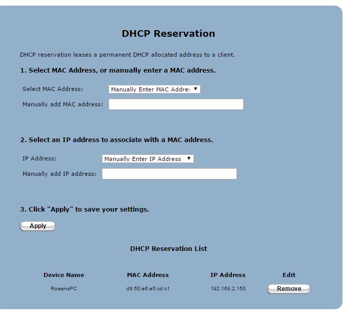 Router DHCP Reservation