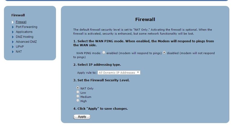 Router Firewall Options