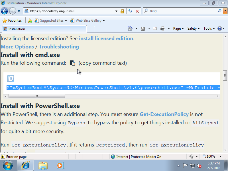 picture 1/3 showing a Warzone 2100 3.2.3 installation on Windows 7 using the Chocolatey package manager