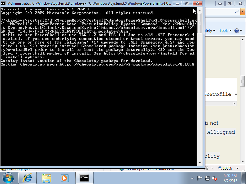 picture 2/3 showing a Warzone 2100 3.2.3 installation on Windows 7 using the Chocolatey package manager