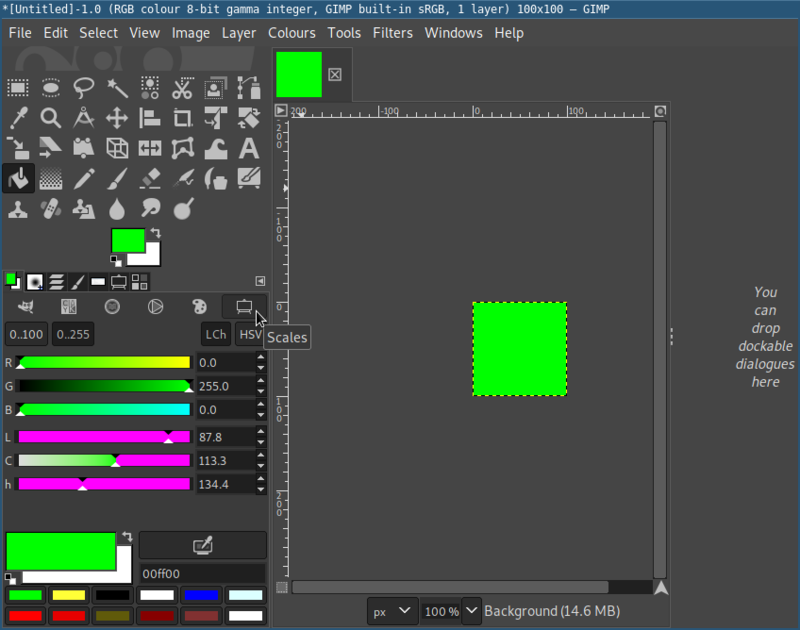 GIMP window showing how to pick an RGB color