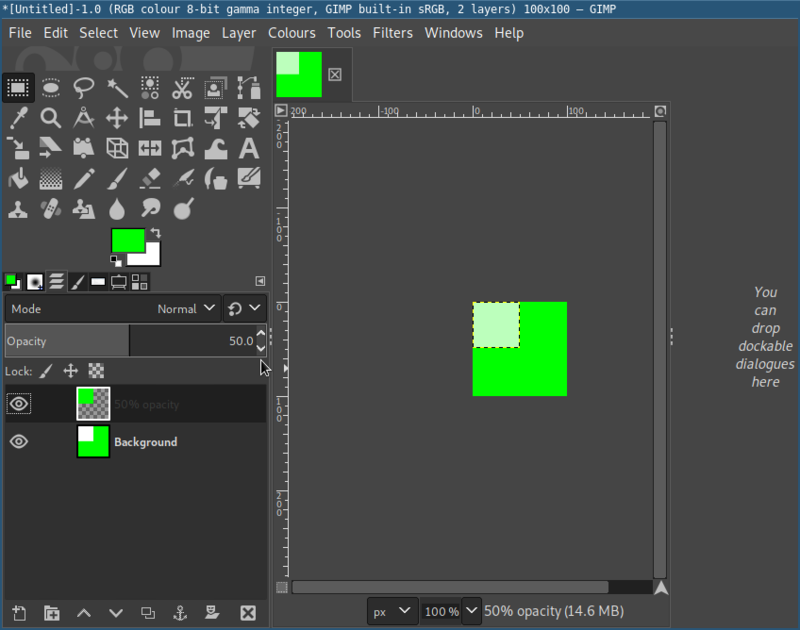 GIMP window showing how to add transparency to an RGB color