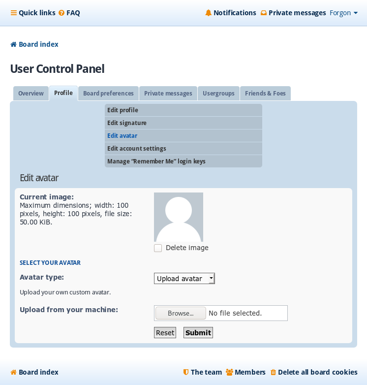 screenshot of forum profile setting to add a user avatar
