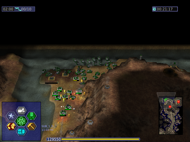 Units slowly move towards an enemy base and destroy bunkers in the way.