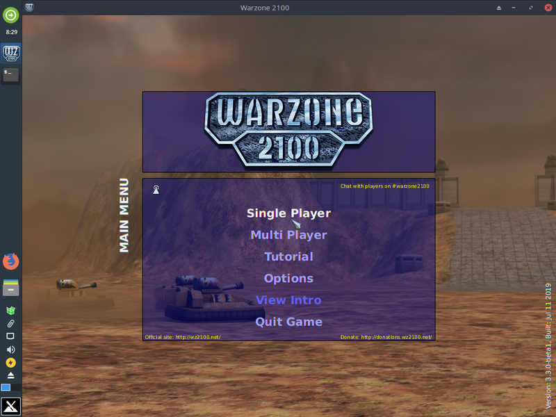 screenshot of Warzone 2100 3.3.0 Beta 1 installation in MX Linux 18.3